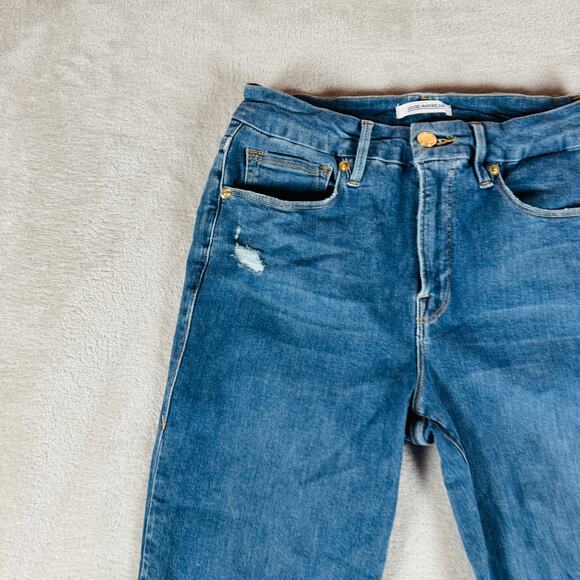 Good American Jean Women 6/28 Medium Wash Blue Denim Good Legs Skinny Distressed - Picture 3 of 15